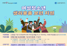 인천시, 상반기 여성청소년 생리용품 지원 27일부터 접수