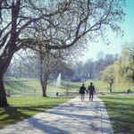 “책상 탈출” 건강 습관… 직장인의 새로운 라이프 트렌드 two people walking down a path in a park
