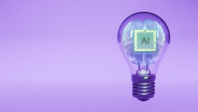 Photo by Omar:. Lopez-Rincon Ai brain inside a lightbulb illustrates an idea.